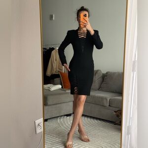 Saelee Vintage 90s Black Lace Up Cocktail Dress Size 4